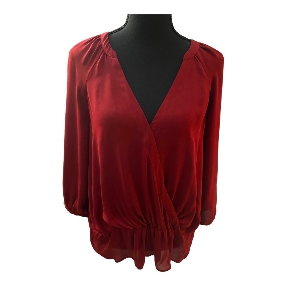 Joie Rust Maroon Silk Faux Wrap Blouse XS